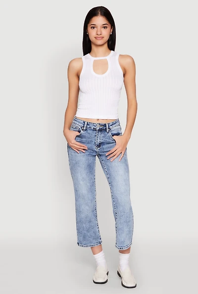 Womens Seamless Notch Neck Crop Top, White, Size S