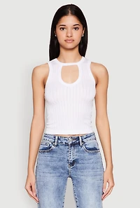 Womens Seamless Notch Neck Crop Top, White, Size L
