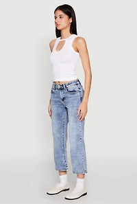 Womens Seamless Notch Neck Crop Top, White, Size L