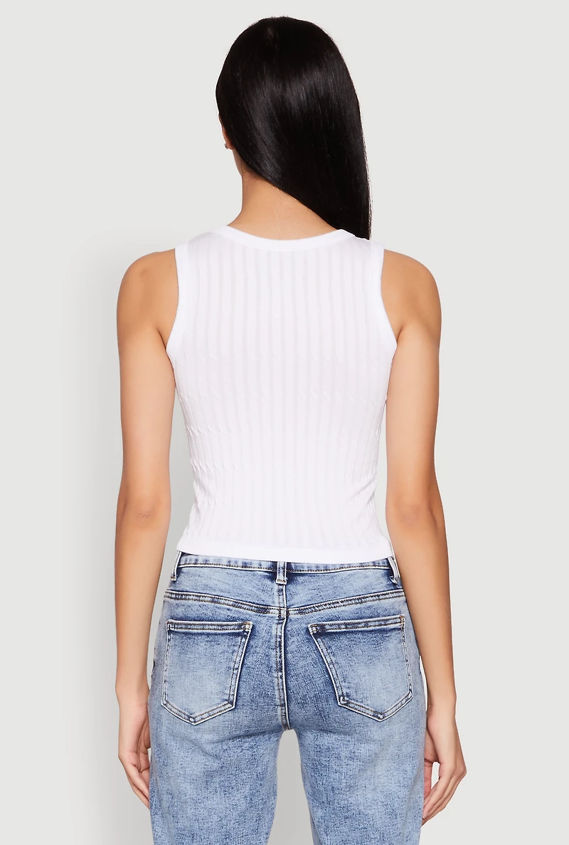 Womens Seamless Notch Neck Crop Top, White, Size L
