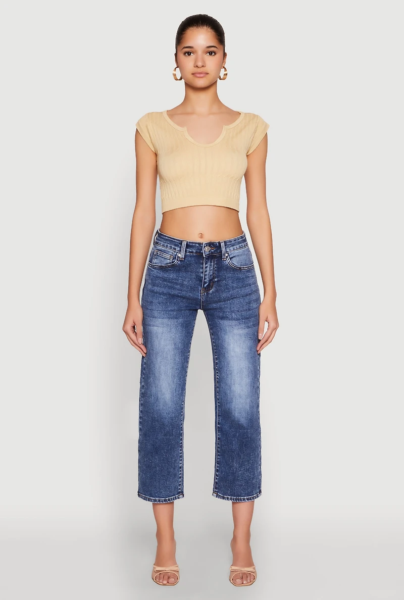 Womens Seamless Notch Neck Crop Top, Beige, Size M