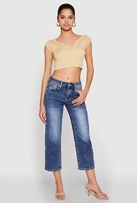 Womens Seamless Notch Neck Crop Top, Beige, Size L