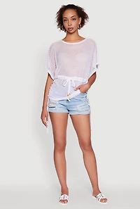 Trendy Fishnet Tunic Top with Drawstring Waist
