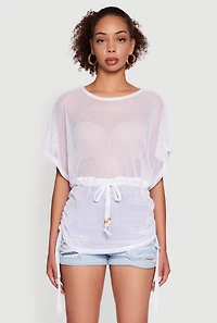 Trendy Fishnet Tunic Top with Drawstring Waist