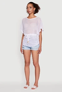 Trendy Fishnet Tunic Top with Drawstring Waist