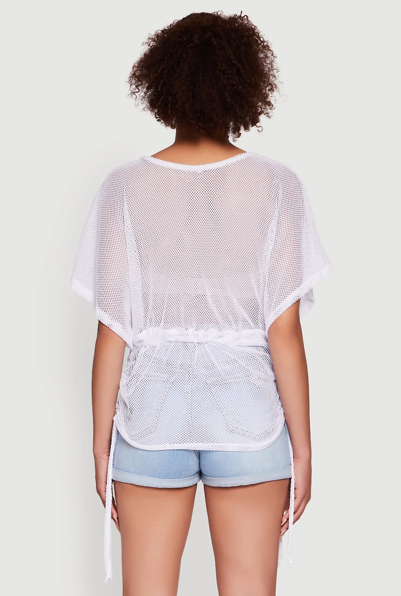 Trendy Fishnet Tunic Top with Drawstring Waist
