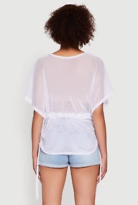 Trendy Fishnet Tunic Top with Drawstring Waist