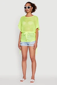 Trendy Fishnet Tunic Top with Drawstring Waist
