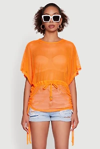 Womens Trendy Fishnet Tunic Top with Drawstring Waist,