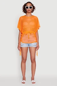 Womens Trendy Fishnet Tunic Top with Drawstring Waist,