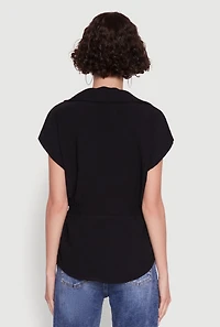 Womens Trendy Smocked Side Button Front Shirt, Black,