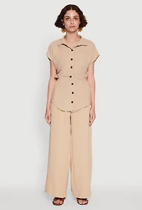 Womens Trendy Smocked Side Button Front Shirt,