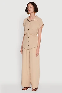 Womens Trendy Smocked Side Button Front Shirt,