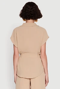 Womens Trendy Smocked Side Button Front Shirt,