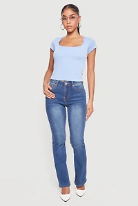 Rib Knit Cap Sleeve Square Neck Crop Top