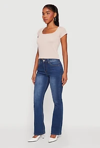 Rib Knit Cap Sleeve Square Neck Crop Top