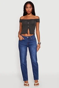 Rib Knit Off The Shoulder Slit Front Top