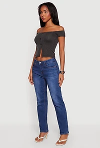 Rib Knit Off The Shoulder Slit Front Top