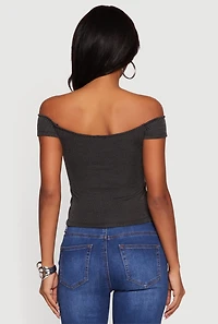 Rib Knit Off The Shoulder Slit Front Top