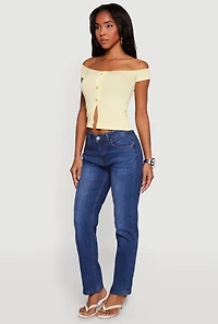 Rib Knit Off The Shoulder Slit Front Top