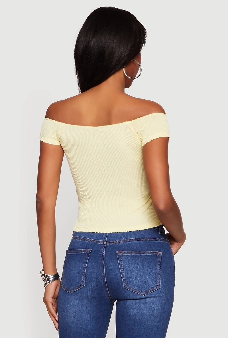 Rib Knit Off The Shoulder Slit Front Top