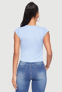 Ribbed Knit V Neck Cap Sleeve Crop Top