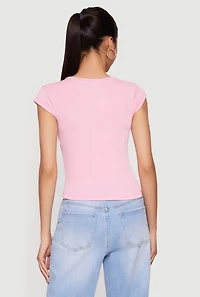 Ribbed Knit V Neck Cap Sleeve Crop Top