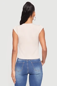 Ribbed Knit V Neck Cap Sleeve Crop Top