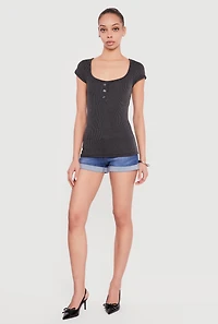 Ribbed Knit Cap Sleeve Scoop Neck Top