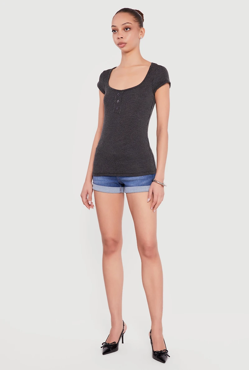 Ribbed Knit Cap Sleeve Scoop Neck Top