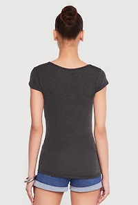 Ribbed Knit Cap Sleeve Scoop Neck Top