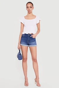 Ribbed Knit Ruffled Hem Scoop Neck Top