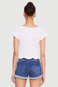 Ribbed Knit Ruffled Hem Scoop Neck Top