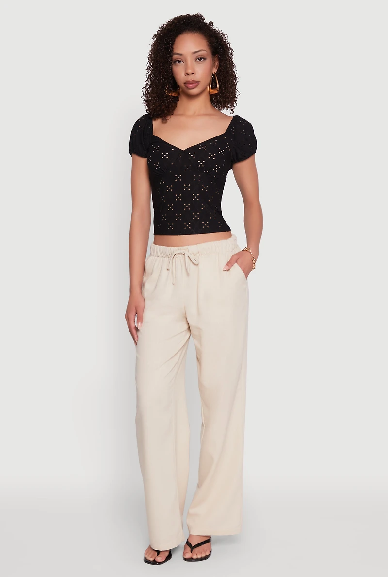 Womens Eyelet Knit Top, Black, Size S