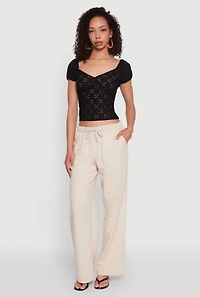 Womens Eyelet Knit Top, Black, Size S