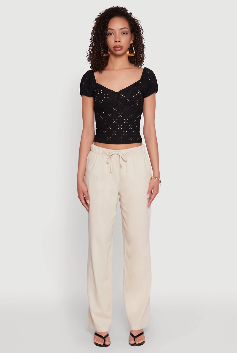 Womens Eyelet Knit Top, Black, Size S