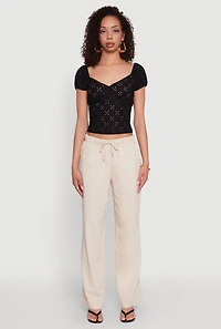 Womens Eyelet Knit Top, Black, Size S