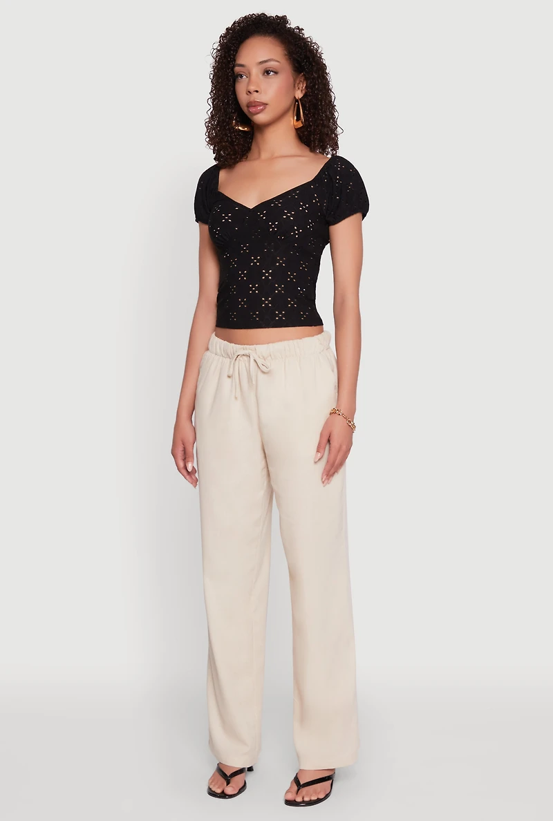 Womens Eyelet Knit Top, Black, Size S