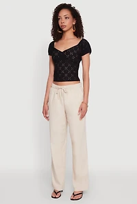 Womens Eyelet Knit Top, Black, Size S
