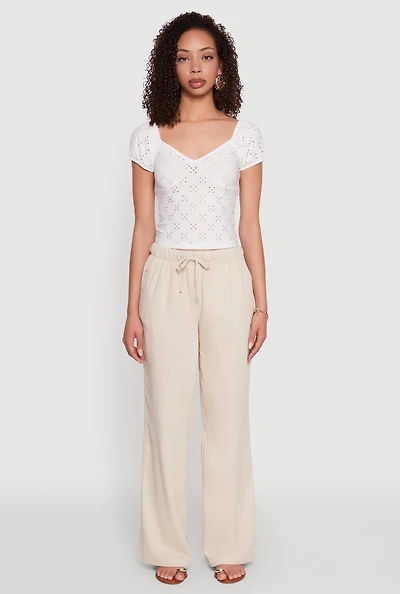 Womens Eyelet Knit Top, White, Size M