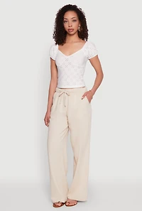 Womens Eyelet Knit Top, White, Size M