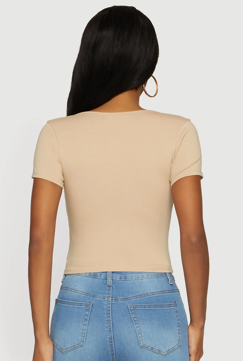Lace Up Front Short Sleeve V-Neck Crop Top