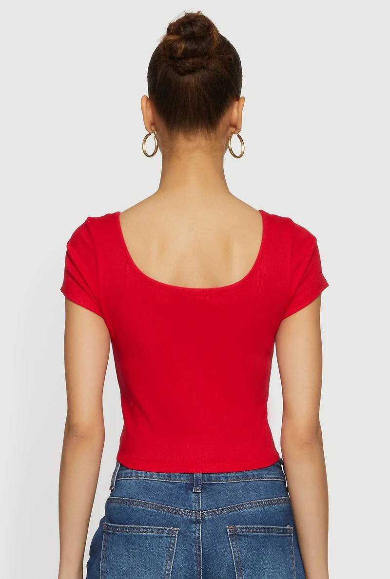 Rib Knit Hook and Eye Front Corset Crop Top