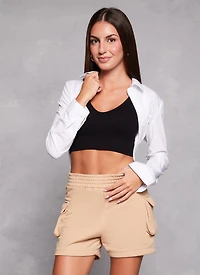 Womens Seamless Ribbed V Neck Crop Top, Black, Size M-L