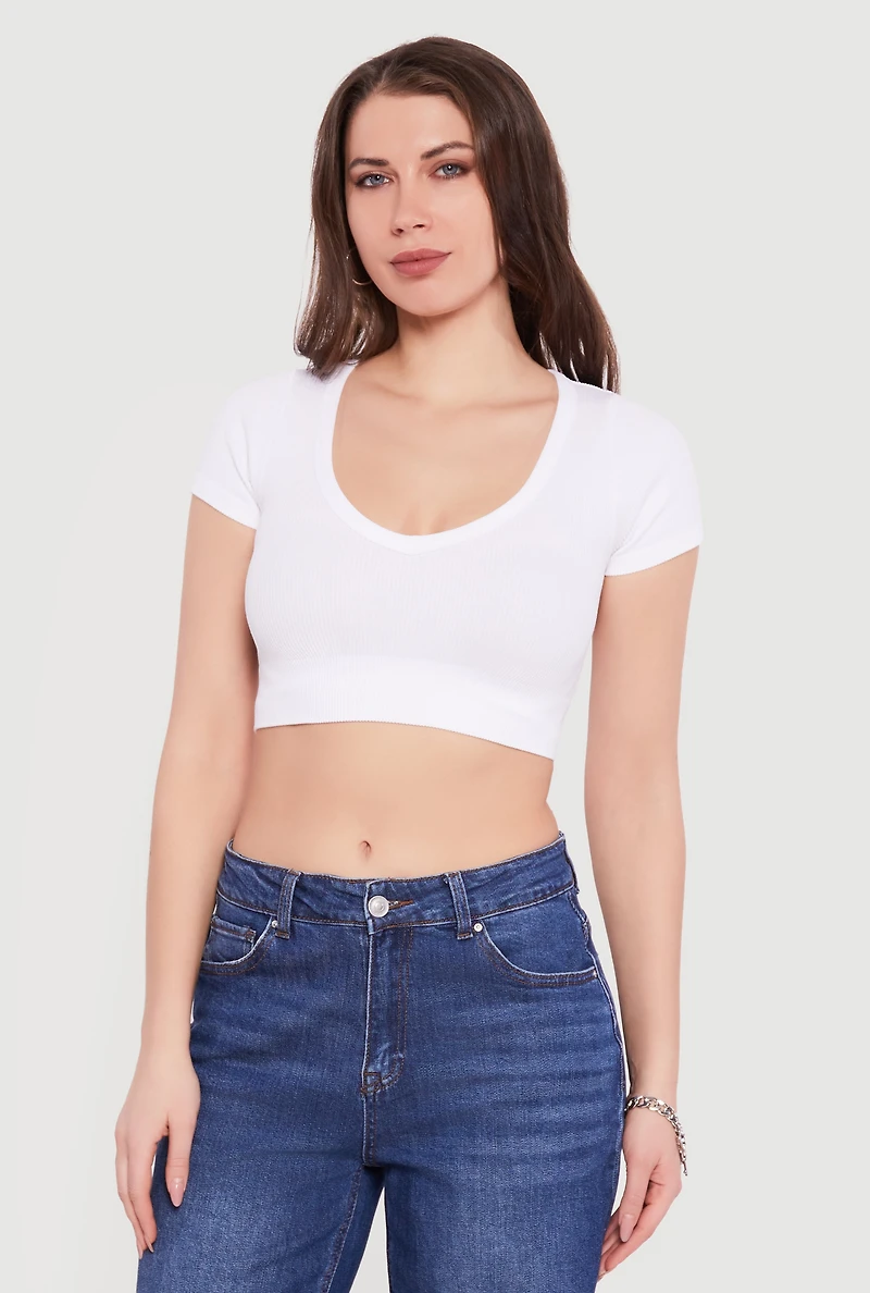 Seamless Ribbed V Neck Crop Top