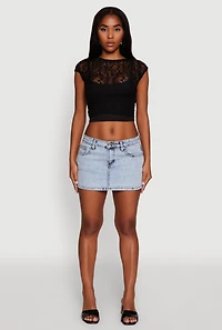 Womens Ambiance Lace Overlay Cropped Cap Sleeve Blouse, Black,