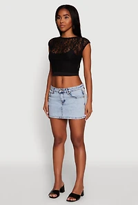 Womens Ambiance Lace Overlay Cropped Cap Sleeve Blouse, Black,