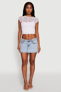Womens Ambiance Lace Overlay Cropped Cap Sleeve Blouse, White, Size M