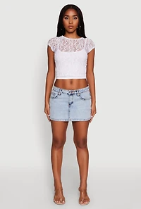 Womens Ambiance Lace Overlay Cropped Cap Sleeve Blouse, White, Size M