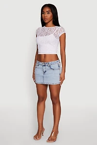 Womens Ambiance Lace Overlay Cropped Cap Sleeve Top, White,